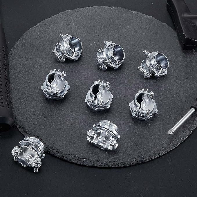Blulu 50 Pcs Cable Connectors, Clamp Type Cable Connectors Conduit Clamp for Electric Wires Metallic Conduit Protect Cables Silver Zinc(3/4 Inch, 1/2 Inch)