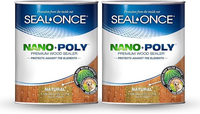 Seal-Once Nano+Poly Penetrating Wood Sealer with Polyurethane - Premium Waterproof Sealant -2 Gallon & Natural