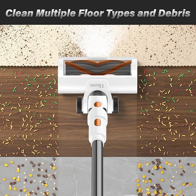 Tikom V500 Cordless Vacuum Cleaner for Home, 40000Pa/450W Stick Vacuum with LED Touch Screen, Charging Wall Dock, Anti-Tangle, Lightweight Handheld Vacuum for Pet Hair, Hard Floor, Carpet