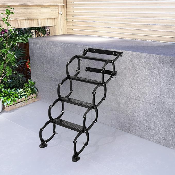 4 Steps Wall Mounted Attic Ladder, Indoor Attic Stairs Pull Down System, Metal Telescoping Step Ladders, Anti-slip Retractable Folding Stair, Loft Extension Steps Staircase for Garages(black, 4 Steps)