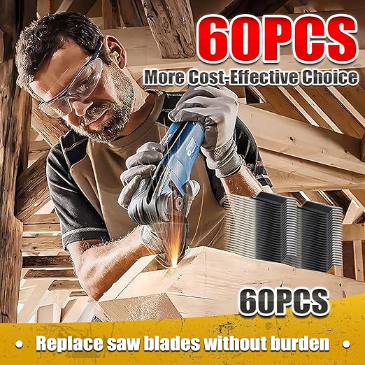60PCS Oscillating Tool Blades, Professional Universal Titanium Oscillating Saw Blades Multitool Blades Kits for Wood Plastics Metal, Dewalt Ryobi Fein Milwaukee(2 titanium blade 58 wood blades)