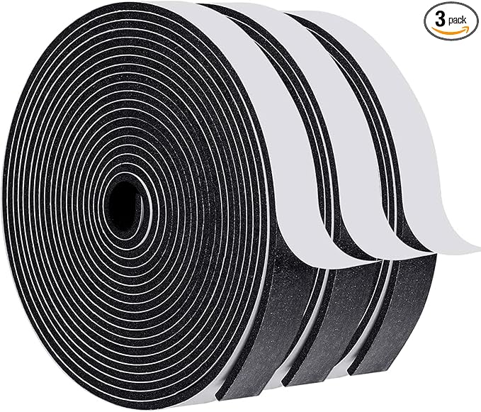 MAGZO Weather Stripping Door Seal, 3/4 Inch Wide X 1/8 Inch Thick Adhesive Foam Tape Soundproof Weatherstripping for Windows, 3 Rolls Total 50FT Black