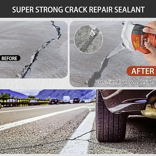 Concrete Crack Filler Self Leveling,6 Pack Slab Concrete Crack Sealant, High Elasticity Cement Crack Filler Repair Sealer, Waterproof Sealing Caulking Adhesive for Driveway, Patio, Sidewalk(Grey)