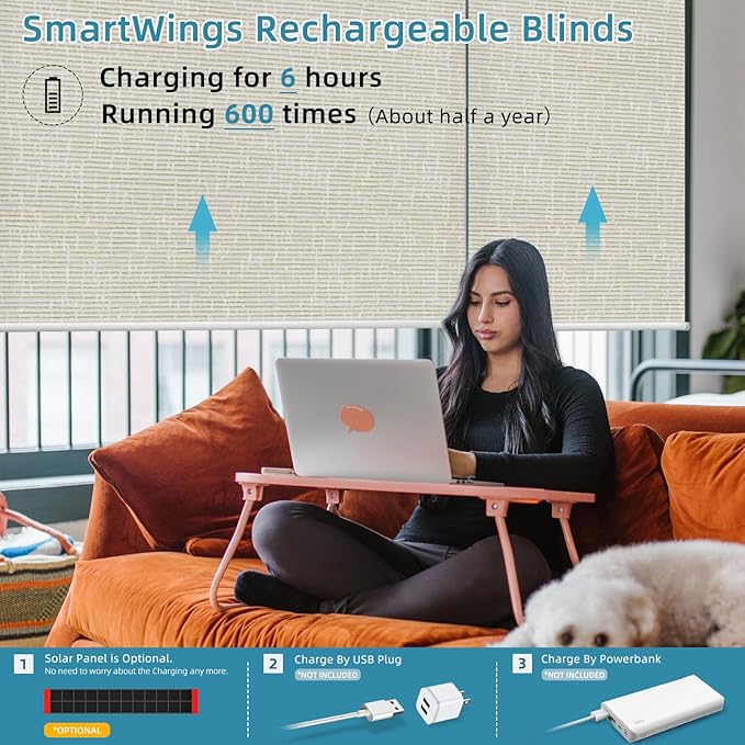 SmartWings Motorized Smart Blinds with Remote, Custom Automatic 100% Blackout Roller Shade Compatible with Alexa/Homekit/Google, Electric Smart Blinds for Indoor Windows, Safari Cream