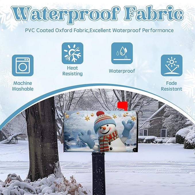 Snowman Winter Mailbox Covers Magnetic 21x18 Inch Snowflakes Holiday Mailbox Cover Standard Size Outdoor Decor Farmhouse Post Letterbox Wraps for Garden Yard