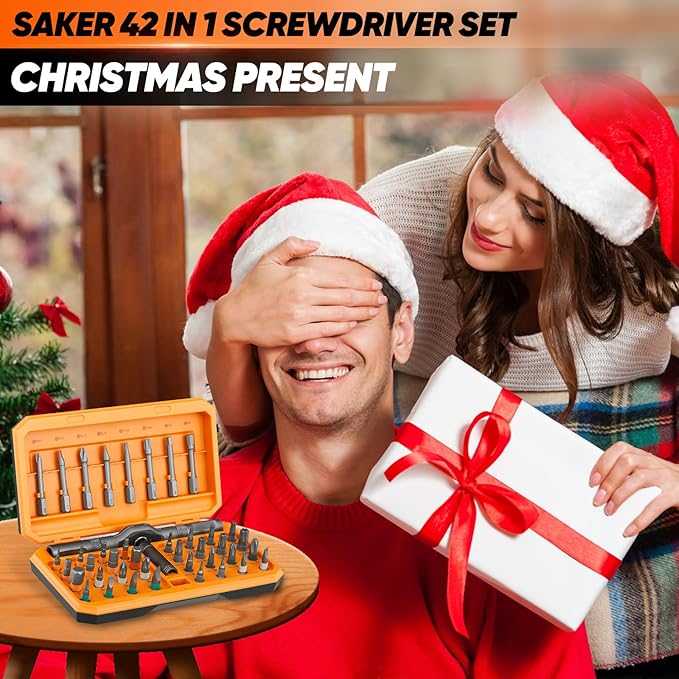 Saker 42 in 1 Magnetic Screwdriver Set, Multi Bit Ratchet Screwdriver Set with T Handle & Storage Case for Furniture, Computer, Bicycle, Electronic Repair and DIY Gifts Orange
