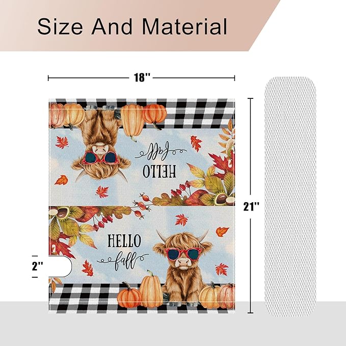 Fall Highland Cow Pumpkin Mailbox Cover Magnetic Standard Size 21x18 Inch Autumn Decorative Post Letter Box Wrap Decor Garden Yard Decoration