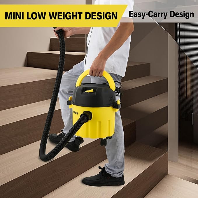 Wet-Dry Vacuum, 3-in-1 Portable Shop Vacuum Cleaner with 2 Peak HP Power Suction, Lightweight Wet Dry Vacuum with Blower & Wall Mount Design for Car, Pet Hair, Hard Floor (High)