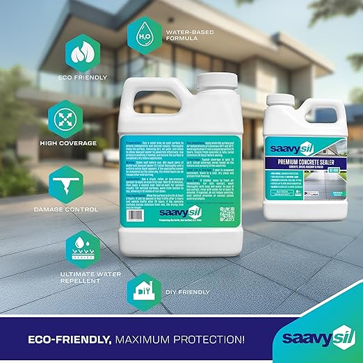 Silane Siloxane Penetrating Concrete Sealer – 16 oz Makes 32 oz – Water-Based Waterproof Protection for Indoor/Outdoor Concrete, Masonry, Brick, Pavers & Stone – Clear Finish