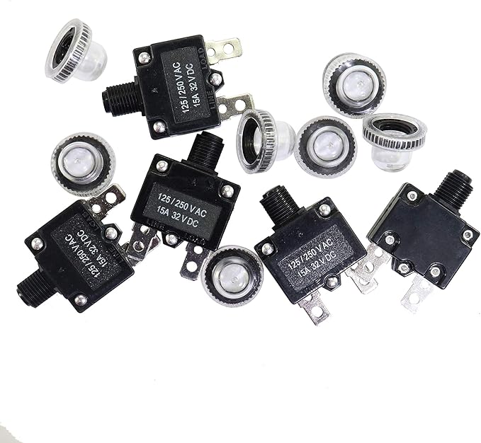 5PCS 5,10,15,20,30Amp Circuit Breakers with Manual Reset 32VDC,AC125-250V with Quick Connect Terminals
