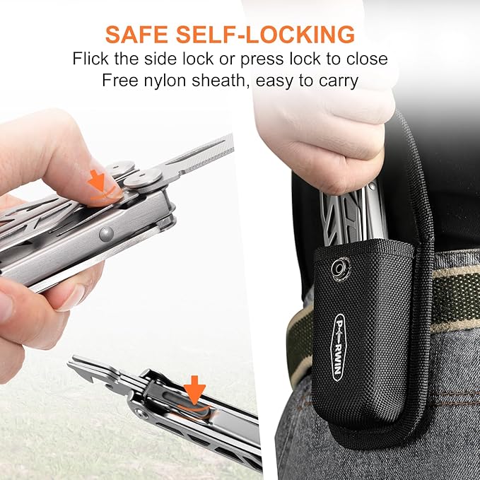 Multitool, 17-in-1 Stainless Steel Multi Tool Pliers with Self-Locking, Pocket Knife, Nylon Sheath, Professional (EDC) Multi-Tool for Survival, Camping and Hunting, Hiking, Gifts for Men