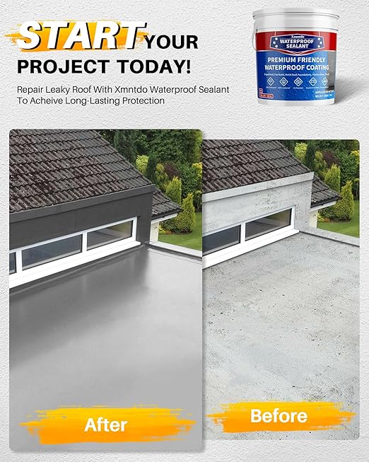 Waterproof Sealant 5 Gallon, Light Gray, Multi-Surface Leak Repair Coating, Durable Water-Based Rubber Roof Coating, Indoor & Outdoor Polyurethane Sealant for Concretes & Constructions
