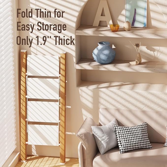 4 Step Lightweight Aluminum Folding Ladder, Portable Step Stool with Anti-Slip Pedals, 330 lbs Capacity for Home, Office, Kitchen(White&Woodgrain)