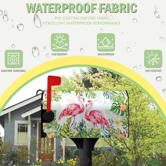 Pink Flamingo Tropical Magnetic Oversized Mailbox Cover Summer Palm Leaf Decoration 25.5x21 Inch Jungle Floral Mailbox Wrap for Garden Decor