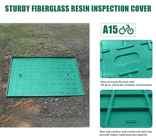 24x24x24in Underground Splice Boxes W/FRP Inspection Cover Large Enclosure Box Bucket Polyethylene Distribution Pull Access Electrical Junction Drillable Tapered Wiring Box for Cable