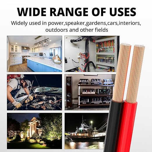 NAOEVO 12 Gauge Wire 50FT, 2 Conductors Electrical Wire Red Black Cable, Flexible/Low Voltage/PVC 12 AWG Copper Clad Aluminum Extension Cord for Speaker, LED Strips, Automotive 12V/24V DC