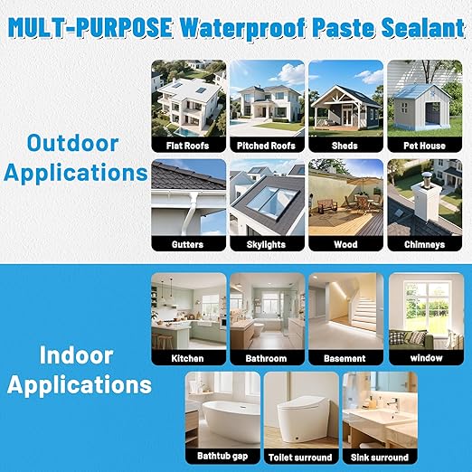 Waterproof Patch & Seal Rubberized Sealant Paste, 2.2lbs Anti-Leakage Clear Waterproof Paste Invisible Indoor & Outdoor Repair for Curved and Vertical Surfaces Wood, Tile, Stone, Roofs, Wall