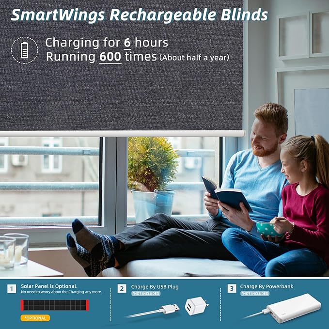 SmartWings Motorized Smart Blinds with Remote, Custom Automatic 100% Blackout Roller Shade Compatible with Alexa/Homekit/Google, Electric Smart Blinds for Indoor Windows, Eclipse Raven Black
