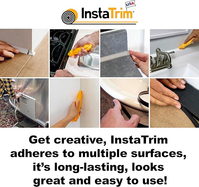InstaTrim The Original Flexible Trim -10ft Dark Brown 3/4" Wide Caulk Tape - Adhesive Trim with Many Uses Including Caulking for Bathtubs, Sinks, Counters, Tile, Floors - Made in USA