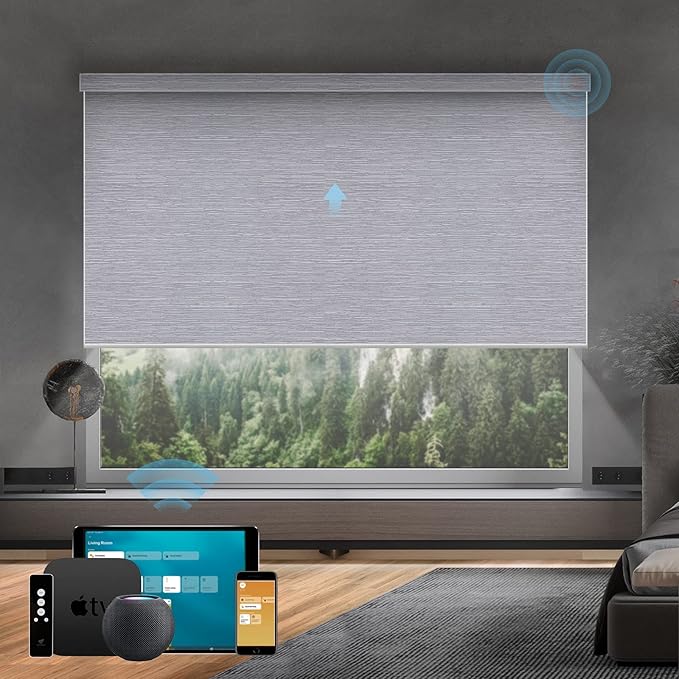SmartWings Motorized Roller Shades Work with HomeKit, 100% Blackout Window Shades, Cordless Wireless Remote Control Roller Blinds for Smart Home and Office, Essential Grey, Customized Size