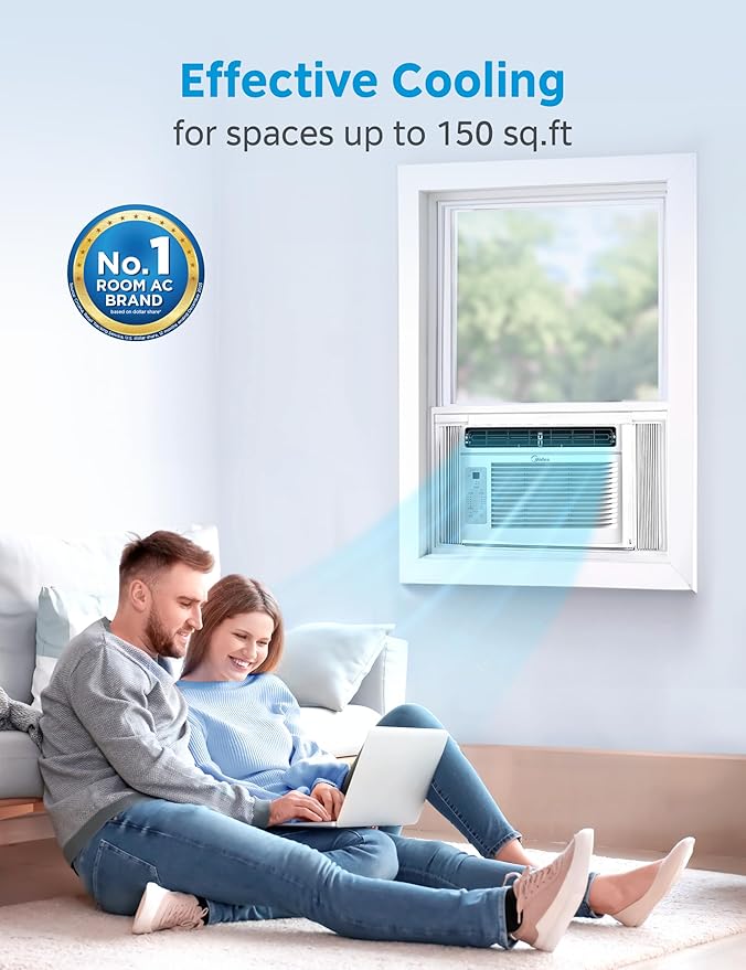 Midea 5,000 BTU EasyCool Window Air Conditioner - Cool up to 150 Sq. Ft. with Easy-to-Use Mechanical Controls and Reusable Filter, Perfect for Small Bedroom, Living Room, Home Office