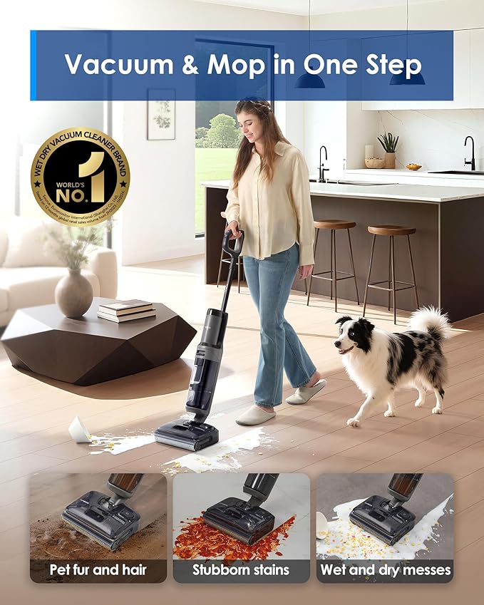 Tineco Floor ONE i6 Stretch Wet Dry Vacuum Cleaner, Vacuum & Mop All in One, 20kpa Powerful Suction, Up to 40 Minutes Runtime, 180° Lay-Flat, Anti-Tangle Design, Full-Path Self-Cleaning&185℉ Flashdry