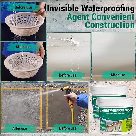 2Gal/256Fl.oz Transparent Waterproof Coating Invisible Waterproof Agent Set with Indoor&Outdoor Insulating Sealant with Wooden Brush Putty Knife Cut Resistant Work Gloves Paint Roller