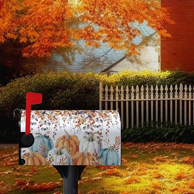 Fall Magnetic Mailbox Covers Autumn Pumpkin Mailbox Covers Standard Size 21 X 18 Inch Harvest Maple Leaf Post Letter Box Wrap Decor for Garden Yard Outside