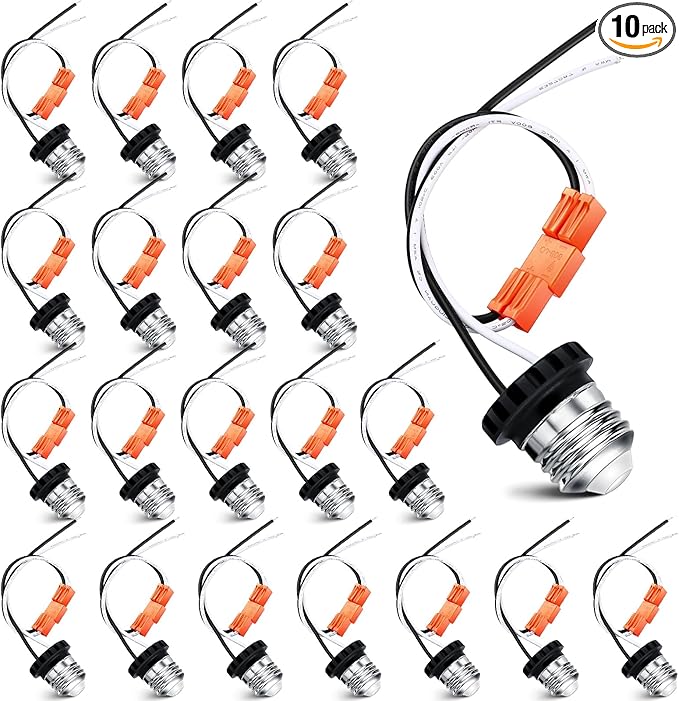 Zhengmy 10 Pcs E26 Socket Adapter, Medium Base Male Screw in Light Socket Pigtail for LED Recessed Lights