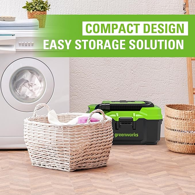 Greenworks 24V Brushless 3 Gallon Cordless Wet/Dry Shop Vacuum with with Hose, Crevice Tool, Floor Nozzle, 4.0Ah Battery and Charger Included