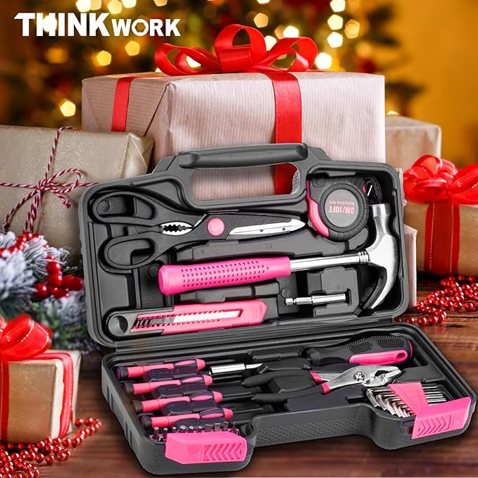 THINKWORK Pink Tool Set - 40 Piece General Household Hand Tool Kit with Storage Toolbox, Small Basic Tool Set Perfect for DIY, Home, Office, Garage and College Dormitory Use - Christmas Gift for Women