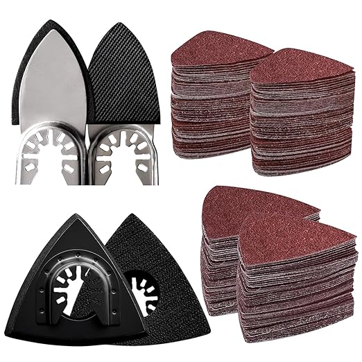 104Pcs Oscillating Tool Detail Sanding Pads Kit 2Pcs Triangle Sanding Pads and 2Pcs Finger Sanding Pad 100Pcs Multitool Sandpaper Grit Fit for Finishing Wood Sanding Plaster