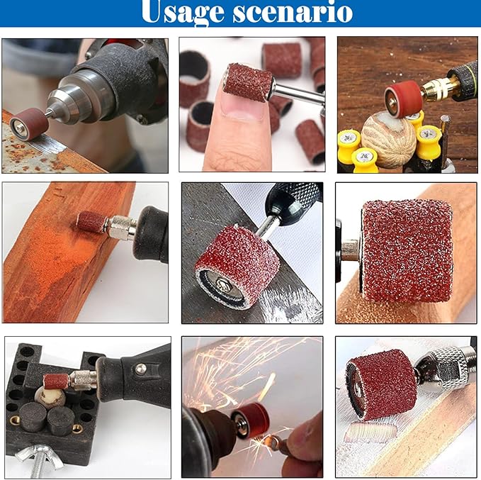 552 Pcs Sanding Drum Set, 504 Pcs 80 120 150 240 320 400 600 Grit Drum Sander Sleeves and 24 Pcs Drum Mandrels,2 Pcs Self-Tightening Drill Chuck and Combination Wrench for Rotary Tool