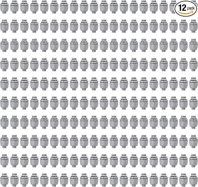 1/2 inch Liquid Tight Connector PVC Flexible Conduit Connector, Straight 180 Degree UL Listed, Non-Metallic Electrical Conduit Fittings (12 Pack)