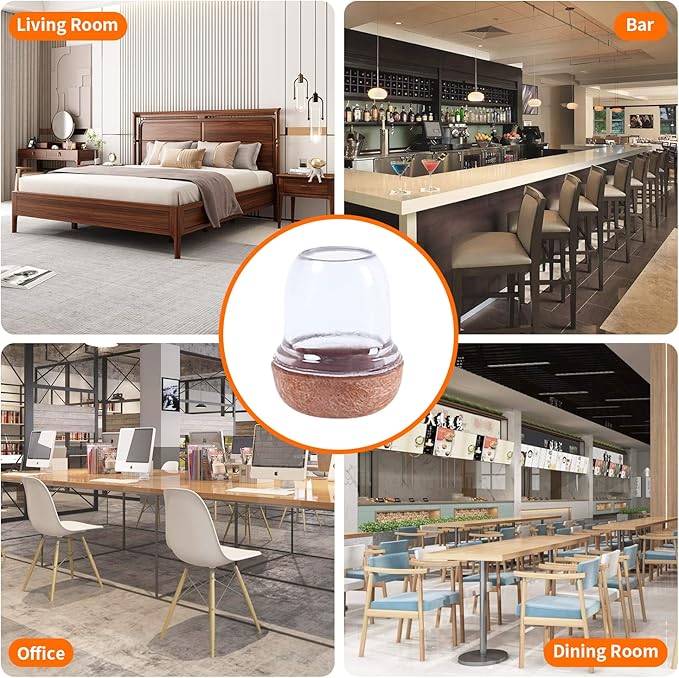 Ezprotekt 24 Pcs Small Clear Silicone Chair Leg Floor Protectors for Hardwood Floors, Chair Leg Caps Covers, Floor Protectors for Chair, Bar Stool Leg Protectors Round (S Fit: 3/5" to 3/4", 15-19mm)