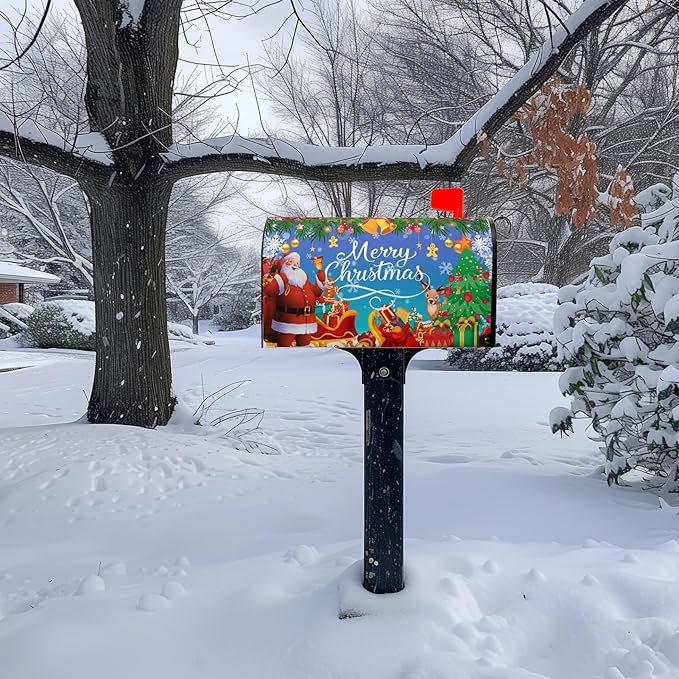 Christmas Mailbox Covers Magnetic Standard Size Merry Christmas Santa Post Box Cover Winter Snowflake Deer Mailbox Covers Xmas Holiday Letterbox Wraps Garden Yard Decor 21X18 Inch