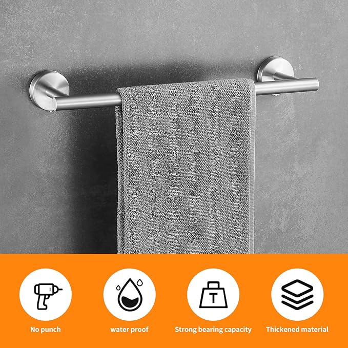 Bathroom Hardware Set Brushed Nickel, 24 Inch Towel Bar Set 10 Pieces Bathroom Accessories Set Includes Includes 2 Packs 24 Inch Towel Bar, Towel Ring, Toilet Holder and 4 Packs Towel Hooks