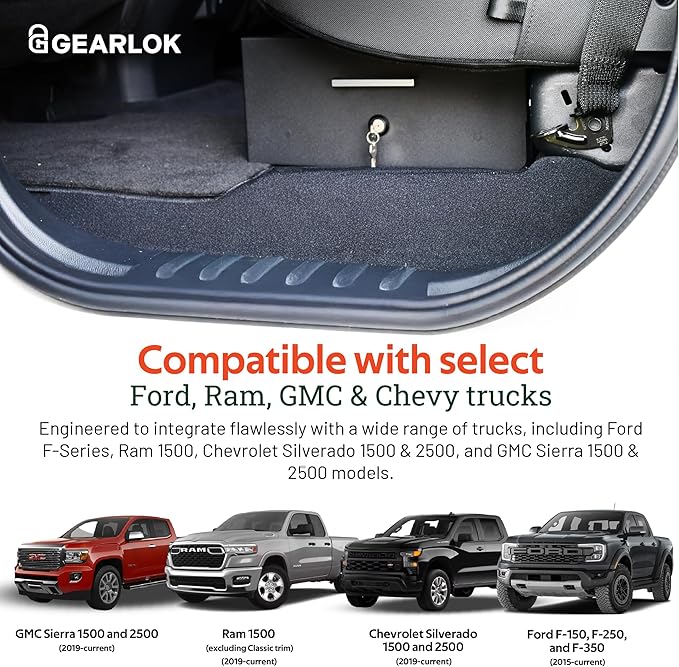 GearLok UnderSeat Truck Locker – Secure Under Seat Storage for Ford F-Series Trucks – Lockable Truck Organizers and Storage for Tools, Ammo and Equipment (Fits 41"x13"x4.5" Interior)