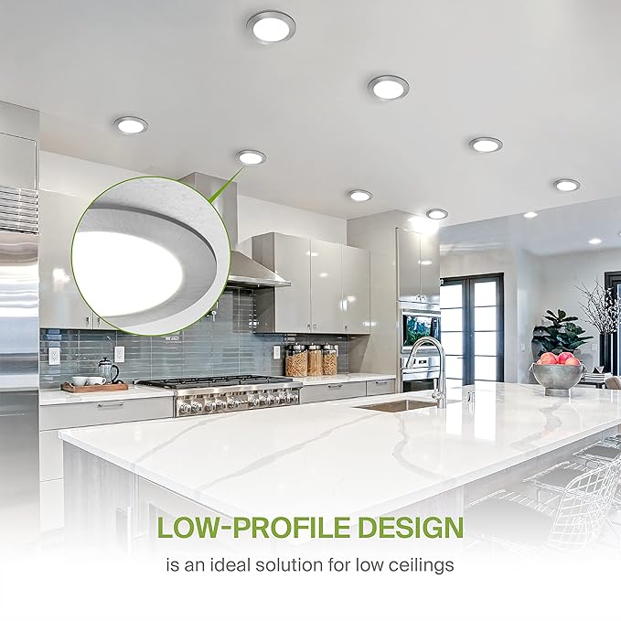 ASD 6 Pack LED Recessed Lighting 4 Inch 12W, 5 CCT 2700K-5000K CRI90+, IC Rated Ultra Thin Dimmable Ceiling Lights with J Box, Canless Wafer Downlight, Round Slim Panel Light, UL Listed, Nickel