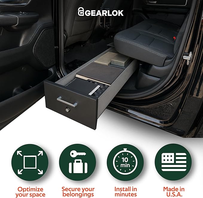 GearLok UnderSeat Truck Locker – Secure Under Seat Storage for Trucks – Lockable Truck Organizers and Storage for Tools, Ammo and Equipment