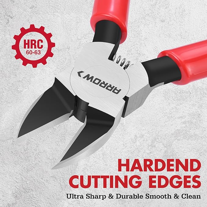ARROW 6" Precision Wire Cutters - Spring Loaded Side Cutters, Ultra-Sharp Flush Cut Pliers, Diagonal Cutting Pliers with Non-Slip Handle for Jewelry Making, Crafts, Electronics, Zip Ties, DIY Models