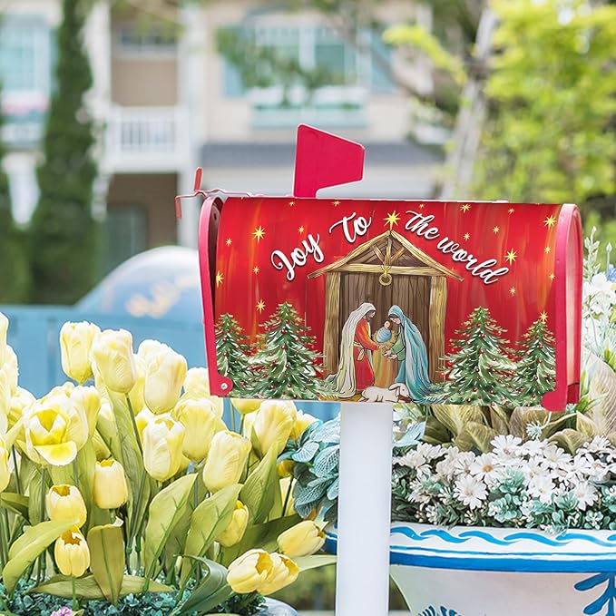 Kawani Christmas Magnetic Mailbox Covers - Merry Christmas Joy to The World - Standard Size 25.5x21 Inch Winter Holiday Xmas Decorative Post Letter Box Cover for Garden Yard Decor