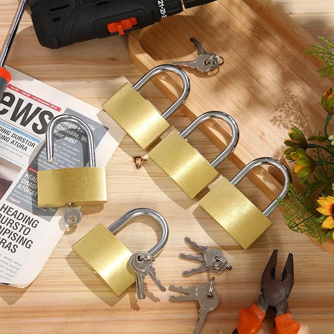 6pcs Solid Brass Keyed Padlock, Small Yellow Gym Lock, Strong Padlock with Same Key for Luggage Toolbox (60mm)