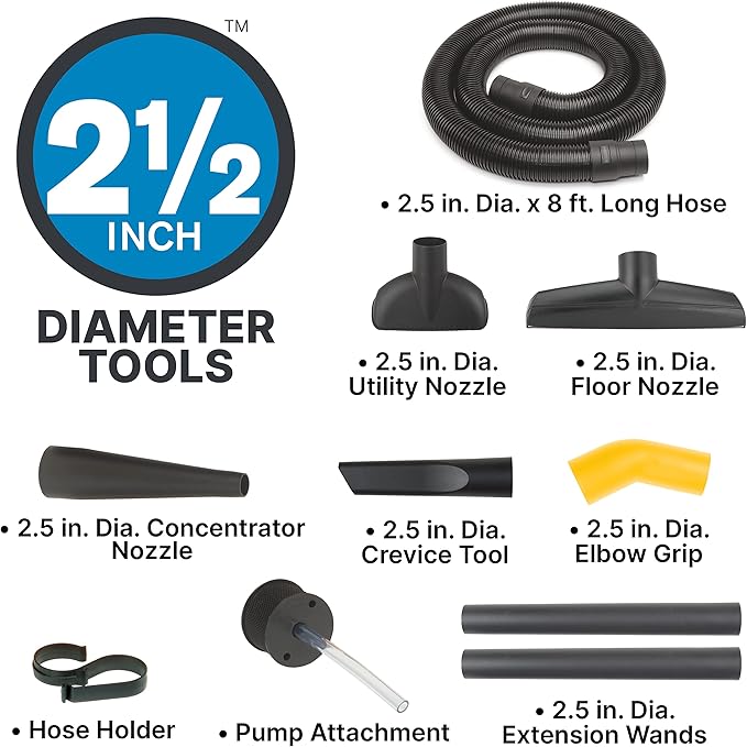 Shop-Vac 9601806 18 Gallon Wet/Dry Utility Vacuum, 6.0 Peak HP, 2.5 Inch Diameter x 8 Foot Hose, 20 Foot Cord, Design For Powerful Suction