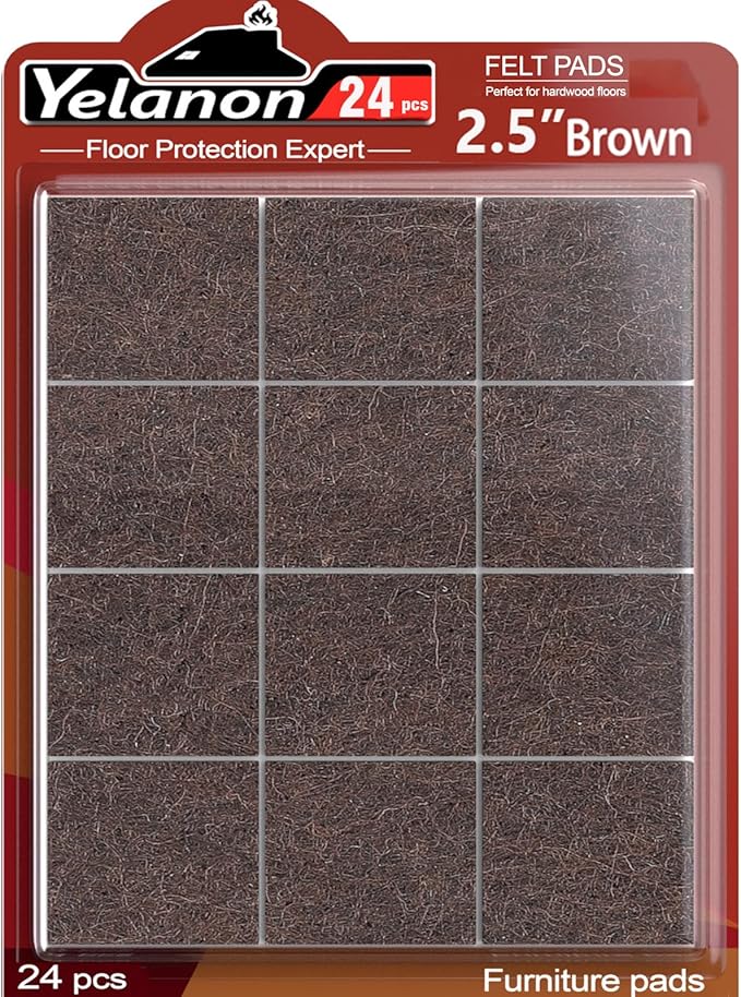Yelanon Felt Furniture Pads for Hardwood Floors -24 Pcs 2.5" Premium Felt Pads for Chair Legs, Floor Protectors for Furniture, Brown