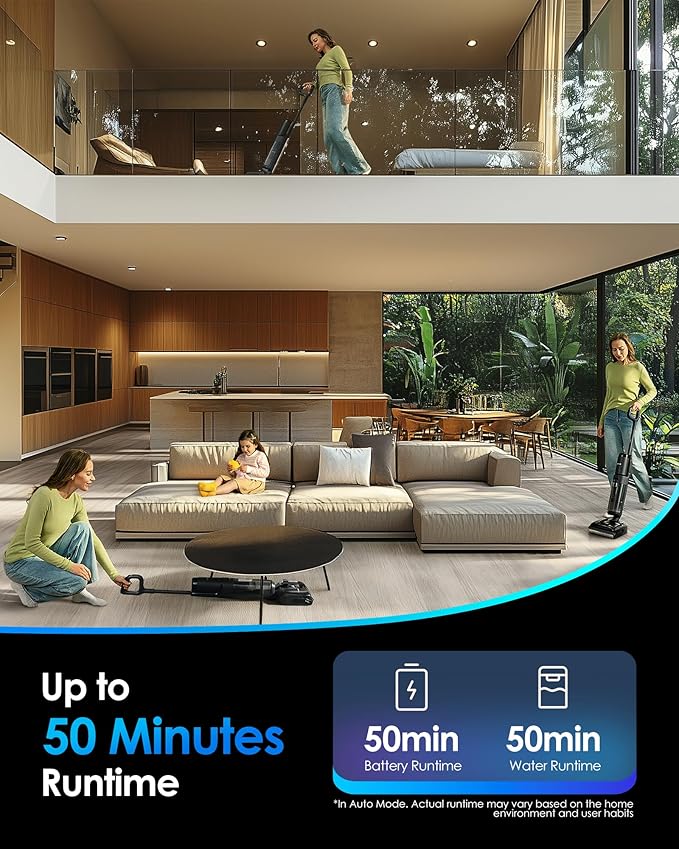 Tineco Floor ONE S7 Stretch Ultra Cordless Wet Dry Vacuum Cleaner, 180°Lay-Flat Anti-Tangle Design, 50 Minutes Runtime, 185℉ Flashdry Self-Cleaning, Dual-Sided Edge Cleaning Floor Cleaner