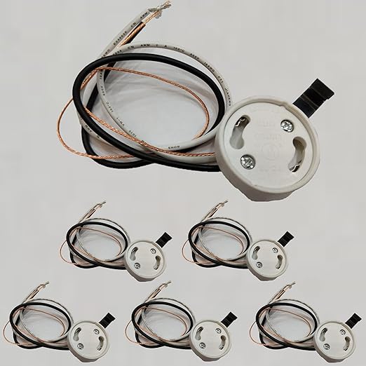 Diodesy- GU24 Socket with Side Clip & Ground Cord Cable Lamp Holder Twist and Lock Bi-Pin Base Ideal for Track Lighting Replacing Faulty or Outdated Socket Pack of 6