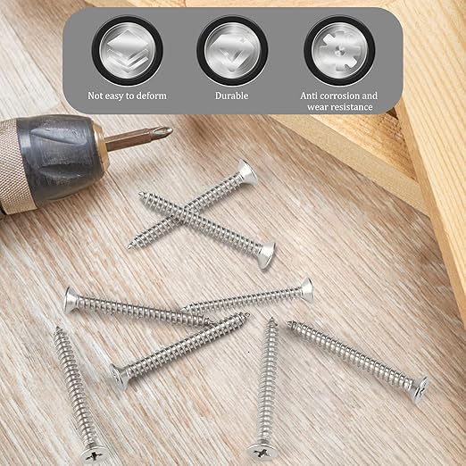 QISHENG 100 PCS #4x1(1 inch) Stainless Steel Phillips Flat Head Wood Screws,Stainless Steel 18-8 A2(304) Screw