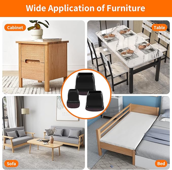 Ezprotekt 24 Pcs Extra Small Square Chair Leg Floor Protectors, Silicone Felt Furniture Pads, Dining Table Leg Caps Covers Protectors for Hardwood Floors No Scratches (S Fit: 0.55" - 0.75", Black)