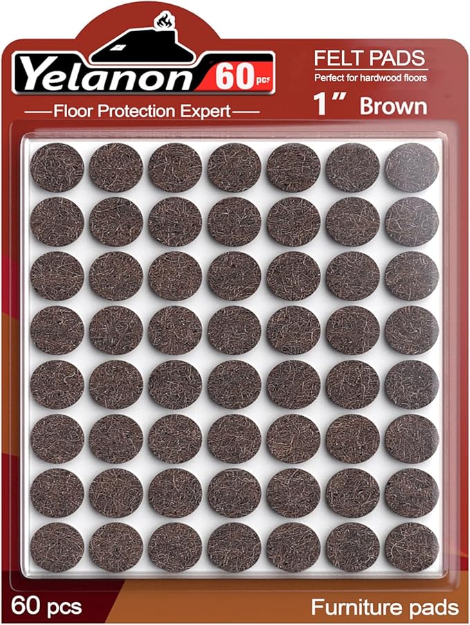 Yelanon Felt Furniture Pads -60 Pcs Premium Felt Pads for Chair Legs Furniture, Floor Protectors for Hardwood Floors, Brown
